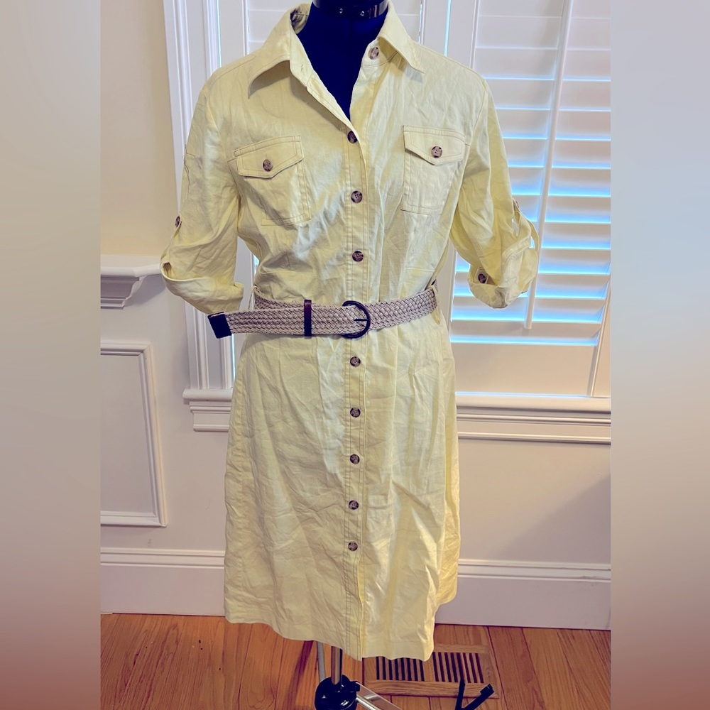 Tahari yellow linen dress with belt